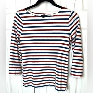 J. CREW Boat Neck Tee T-Shirt Top Blouse Ivory Blue Red Pullover Nautical Knit